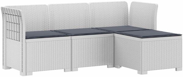 vidaXL 4-Sitzer Garten Sofa mit Kissen Rattan Look PP Weiß 3443937
