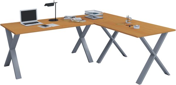 VCM Schreibtisch Lona 916525 Silber / Buche H. 76 x B. 190 x T. 130 cm