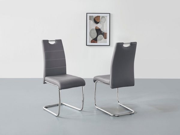 2er Set Schwingstuhl Flora - Kunstleder Grau - verchromtes Metallgestell