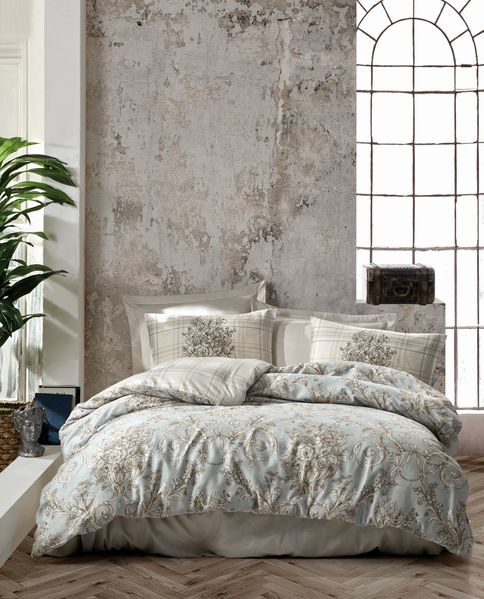 Satin-Doppelbettbezug-Set (DE), 'Terry', Beige, Hellblau, Creme