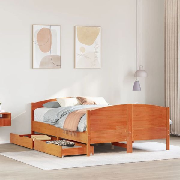vidaXL Massivholzbett ohne Matratze Wachsbraun 140x190 cm Kiefernholz 3301796