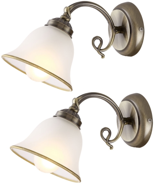 2er Set Wandleuchte, Glas, altmessing, H 18 cm