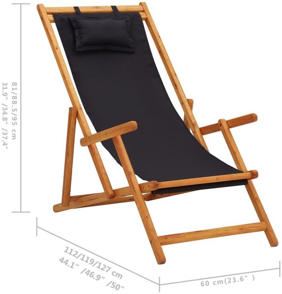 vidaXL Strandstuhl Klappbar Massivholz Eukalyptus und Stoff Schwarz 310313 Bild 9
