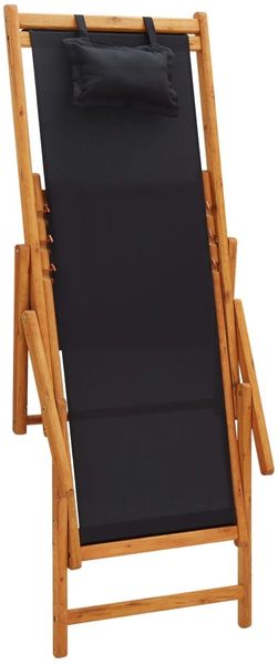 vidaXL Strandstuhl Klappbar Massivholz Eukalyptus und Stoff Schwarz 310313 Bild 6