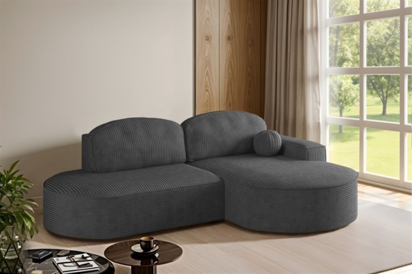 Ecksofa Schlafsofa Sofa GIRONA Stoff Poso Dunkelgrau Ottomane Rechts