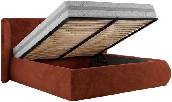 Polsterbett mit Lattenrost, Doppelbett Bettkasten, Bettgestell mit Gasdruckfeder - CAELA CLASSIC - 160 x 200 cm - Orange Plüsch Bild 6