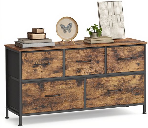 SONGMICS Kommode, Schrank, 7 Stoffschubladen, für Schlafzimmer, Flur, Wohnzimmer, braun-schwarz