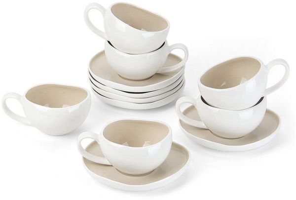 HOMELUX Tasse 12 Stück Tassen Set 200ml Kaffeetassen Cappuccinotassen Teetasse Weiß, 12-tlg, Keramik, Mokkatasse für 6 Personen mit Untertassen, Spülmaschinenfest