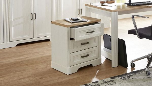 Rollcontainer JASMIN mit 3 Schubkästen Pinie weiß Nachbildung