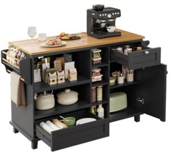 TavilaEcon Küchenwagen Moderner Esszimmerwagen, 129 x 46 x 92 cm, mit hellbrauner Holzplatte Bild 6