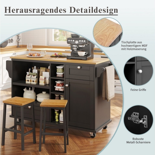 TavilaEcon Küchenwagen Moderner Esszimmerwagen, 129 x 46 x 92 cm, mit hellbrauner Holzplatte Bild 2