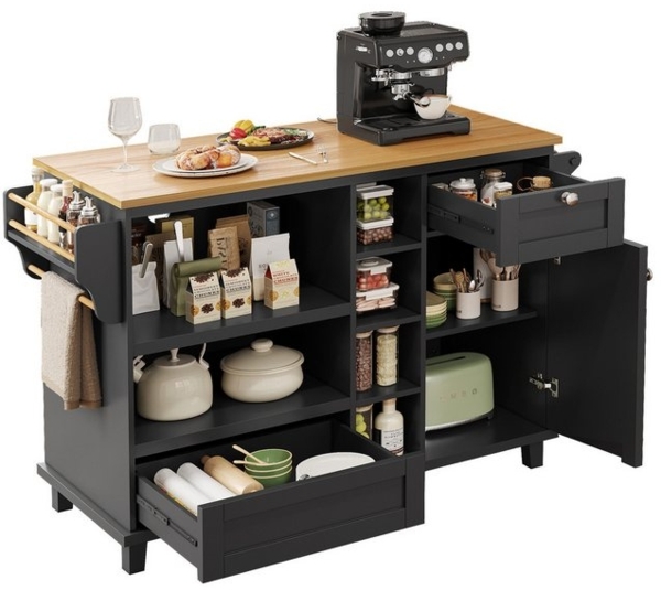 TavilaEcon Küchenwagen Moderner Esszimmerwagen, 129 x 46 x 92 cm, mit hellbrauner Holzplatte Bild 4