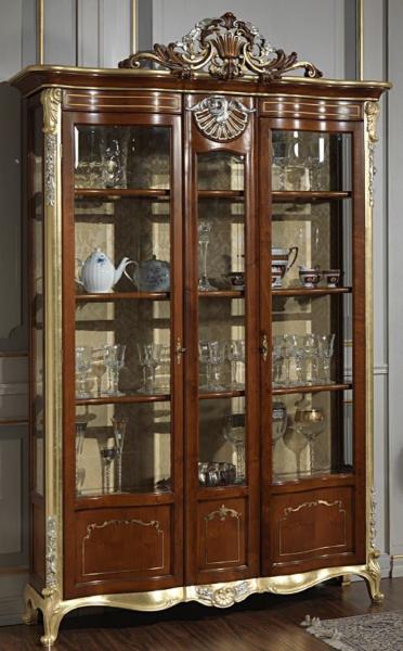 Casa Padrino Luxus Barock Vitrine Braun / Gold / Silber - Edler Massivholz Vitrinenschrank mit 2 Türen - Hotel Möbel - Schloss Möbel - Luxus Qualität - Made in Italy