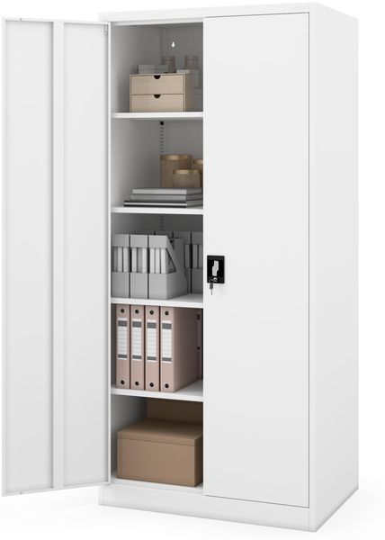 Jan Nowak Metallschrank abschließbar Dokumentenschrank Büroschrank Aktenschrank Ordnerschrank aus Stahl 195 x 60 x 90 cm mit 4 verstellbaren Regalböden