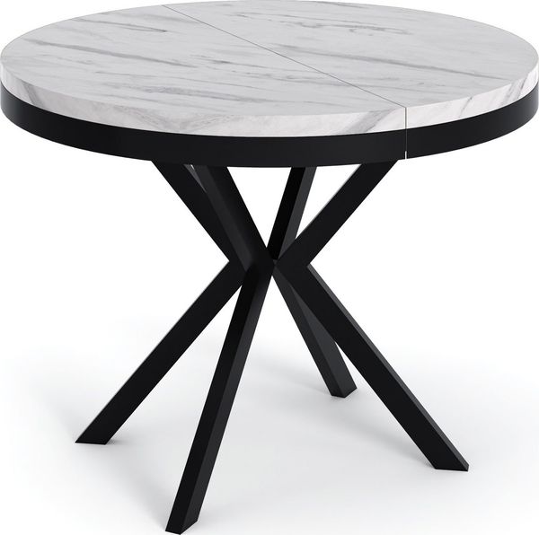 WFL GROUP Esstisch Ross ausziehbar rund industrial mit schwarzen Metallbeinen (MADE IN EU, erhältlich in 3 Größen – 90/100/120 cm ausziehbar auf 170/180/200 cm), platzsparender Tisch in Holzoptik für Küche, Esszimmer oder Wohnzimmer