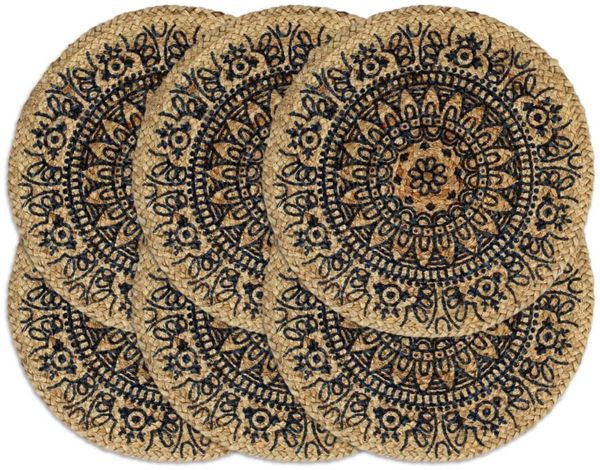 vidaXL Tischsets 6 Stk. Dunkelblau 38 cm Rund Jute 133871