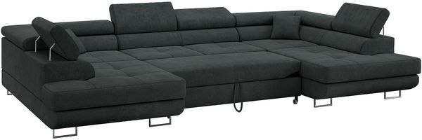 Ecksofa, Wohnzimmer U Couch, Polstersofa mit Bettkasten - GUSTAW-U - Dunkelgrau Stoff Bild 5