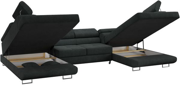 Ecksofa, Wohnzimmer U Couch, Polstersofa mit Bettkasten - GUSTAW-U - Dunkelgrau Stoff Bild 6