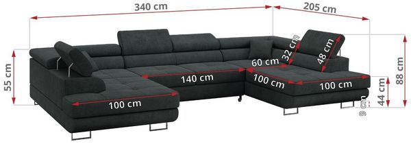 Ecksofa, Wohnzimmer U Couch, Polstersofa mit Bettkasten - GUSTAW-U - Dunkelgrau Stoff Bild 7