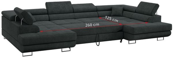 Ecksofa, Wohnzimmer U Couch, Polstersofa mit Bettkasten - GUSTAW-U - Dunkelgrau Stoff Bild 8