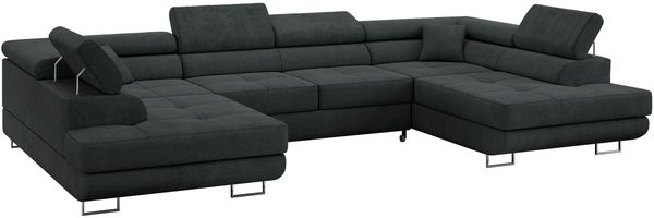Ecksofa, Wohnzimmer U Couch, Polstersofa mit Bettkasten - GUSTAW-U - Dunkelgrau Stoff Bild 4