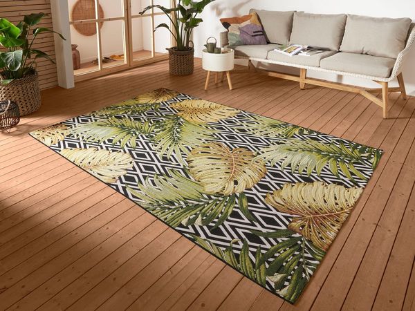 Hanse Home Diamonds In- & Outdoor Teppich – Flachgewebe Geometrisches Muster, Jungel Floral Palmen Design, ÖKO-TEX Wetterfest & UV-beständig für Balkon, Terrasse, Garten - Multifarben, 200x285 cm