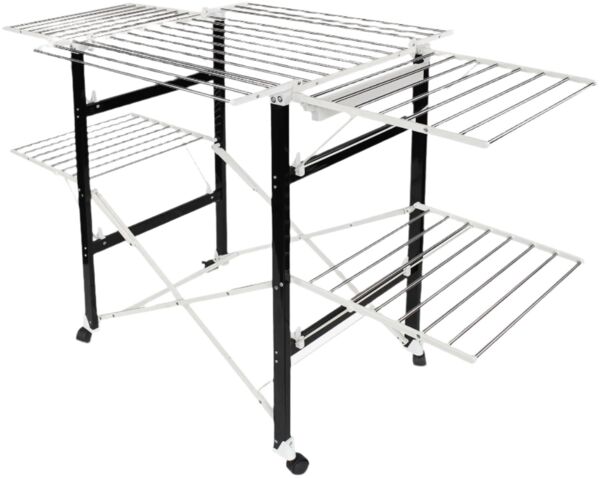Todeco - Klappbarer Kleiderbügel, Klappbarer Wäscheständer - Material: Edelstahl - Größe der großen klappbaren Seitengitter: 49,0 x 43,2 cm (x 4 Teile) - 174 x 105 x 84 cm, Schwarz/Weiß