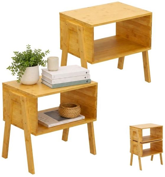 Relaxdays Bambus Nachttisch 2er Set stapelbar