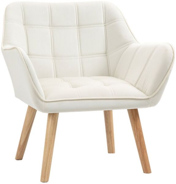 HOMCOM Relaxsessel Einzelsessel Ohrensessel, Sessel mit Samt erhöhte Beine (Esszimmerstuhl, 1-St, Stuhl), für Wohnzimmer, Schlafzimmer, Cremeweiß
