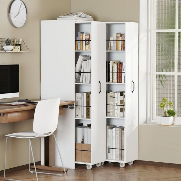 REDOM Hochschrank mit Rollen (Erweiterbares Highboard, 1-St, 4 Ebenen, MDF) Links und rechts austauschbar