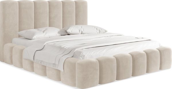 WFL GROUP Polsterbett Serenity (erhältlich in 5 Größen 120x200, 140x200, 160x200, 180x200, 200x200 cm), mit Stauraum, hohem Kopfteil, Boucle oder Samt Stoff, Made in EU