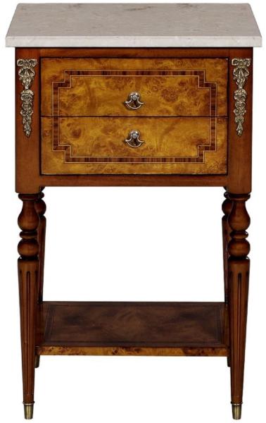 Casa Padrino Luxus Barock Beistelltisch Hellbraun / Braun / Cremefarben 42 x 31 x H. 68 cm - Massivholz Tisch mit Marmorplatte - Nachttisch - Nachtkommode - Barock Möbel