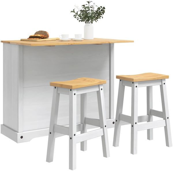vidaXL Kücheninsel Set Corona 3 pcs Weiß und Honigwachs Massiv-Kiefer 3425399 Bild 3