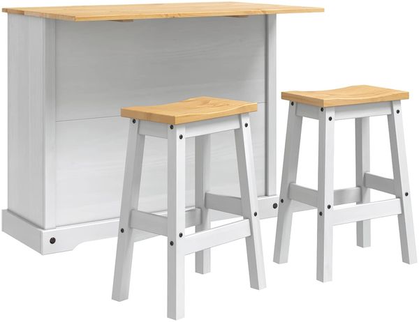 vidaXL Kücheninsel Set Corona 3 pcs Weiß und Honigwachs Massiv-Kiefer 3425399