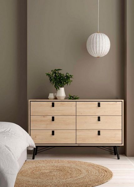 andas Kommode Ry Aufbewahrung, Schubladenschrank, Stauraum, Sideboard mit 6 Schubladen, Breite 150 cm, Höhe 95 cm, Massivholzbeine