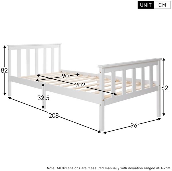 Kindereinzelbett 90×200 cm aus Massivholz mit Lattenrost, weiß Bild 4
