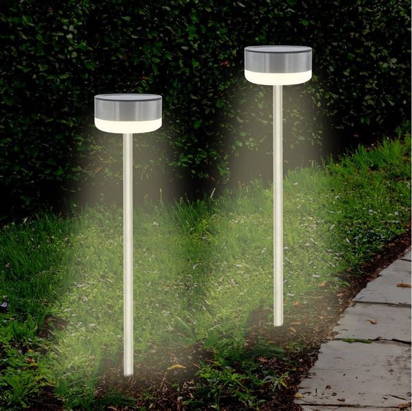 Spetebo LED Solarleuchte LED Solar Edelstahl Wegeleuchte 39 x Ø 9 cm - 2er Set, Einschaltautomatik, LED fest integriert, kaltweiß, Garten Deko Beleuchtung kalt weiß