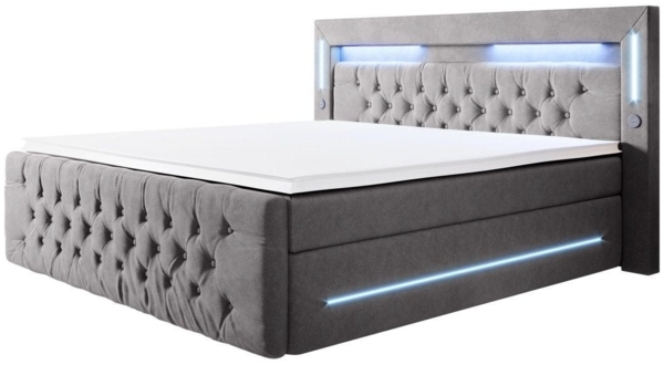 Luxusbetten24 Boxspringbett Moonlight, mit LED-Beleuchtung, USB-Anschluss und Stauraum