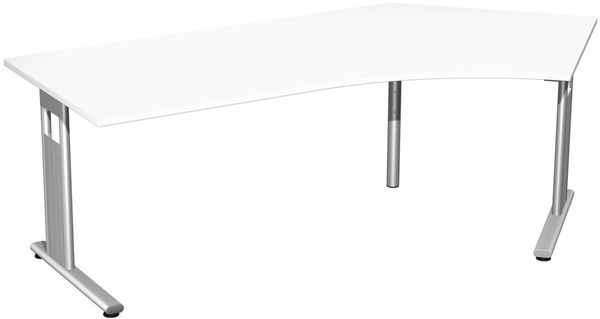 Schreibtisch 135° 'C Fuß Flex' rechts, 216x113 cm, Weiß / Silber
