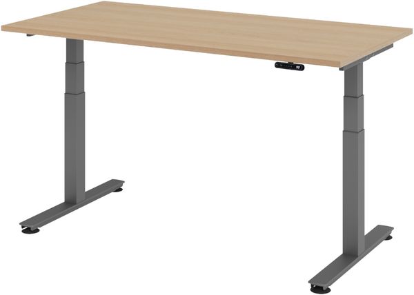 bümö elektrisch höhenverstellbarer Schreibtisch 160x80 cm in Eiche, Gestell in graphit - Stehschreibtisch höhenverstellbar mit Memory-Steuerung, elektrischer Bürotisch, Gaming Tisch, XDSM-16-E-G