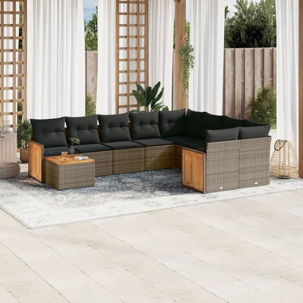 vidaXL 10-tlg. Garten-Sofagarnitur mit Kissen Grau Poly Rattan 3227999