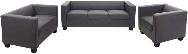 3-2-1 Sofagarnitur Couchgarnitur Loungesofa Lille ~ Kunstleder, dunkelgrau Bild 8