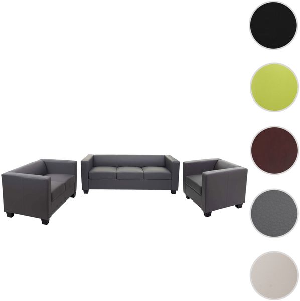 3-2-1 Sofagarnitur Couchgarnitur Loungesofa Lille ~ Kunstleder, dunkelgrau Bild 9
