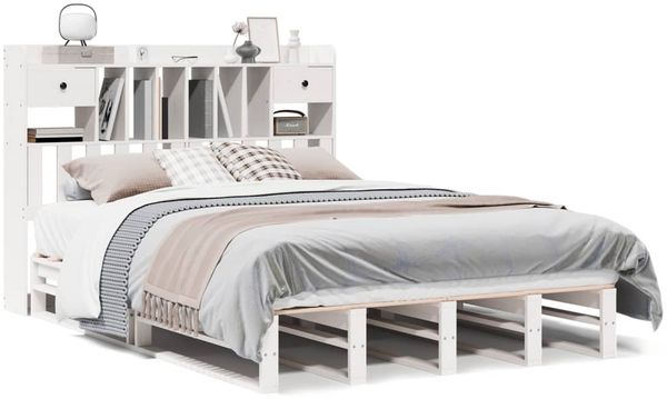 Doppelbett, Betten für Erwachsene, Massivholzbett mit Regal ohne Matratze Weiß 140x200 cm Kiefer de2265