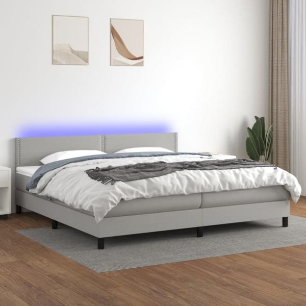 Boxspringbett mit Matratze & LED Stoff Hellgrau 200 x 200 cm, Härtegrad: H2 [3133101]