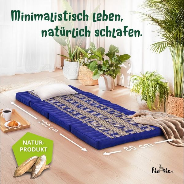 Klappmatratze Klappmatratze 80 cm (Deluxe) vegan und handgefertigt, 200x80x8cm, livasia, 8 cm hoch, Kapok