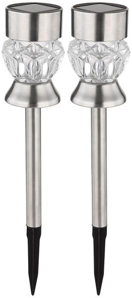 2x RGB LED Solarleuchte, Edelstahl, Kristalle, H 35 cm