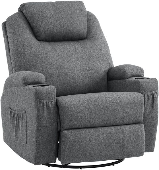 MCombo Massagesessel TV-Sessel Relaxsessel 7020, manuell, mit Heizung, 360 Grad drehbar und schwenkbar, Stoffbezug,(Grau-Stoff)