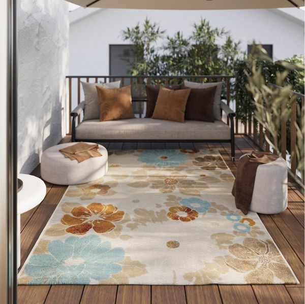 Wecon home Outdoorteppich Beach Flower, rechteckig, Höhe: 5 mm, Läufer, für Innen & Außen, pflegeleicht, Hoch-Tief Effekt