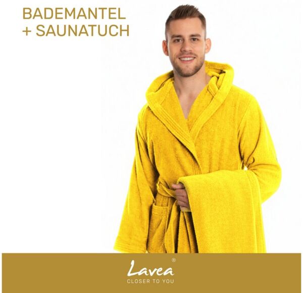 Lavea Saunatuch MEXICO Saunahandtuch 80×200 cm – optional mit Bademantel/Morgenmantel, Baumwolle (Set, 2-St), Hochwertiges Walkfrottier – Saunatuch oder Set mit Unisex-Bademantel